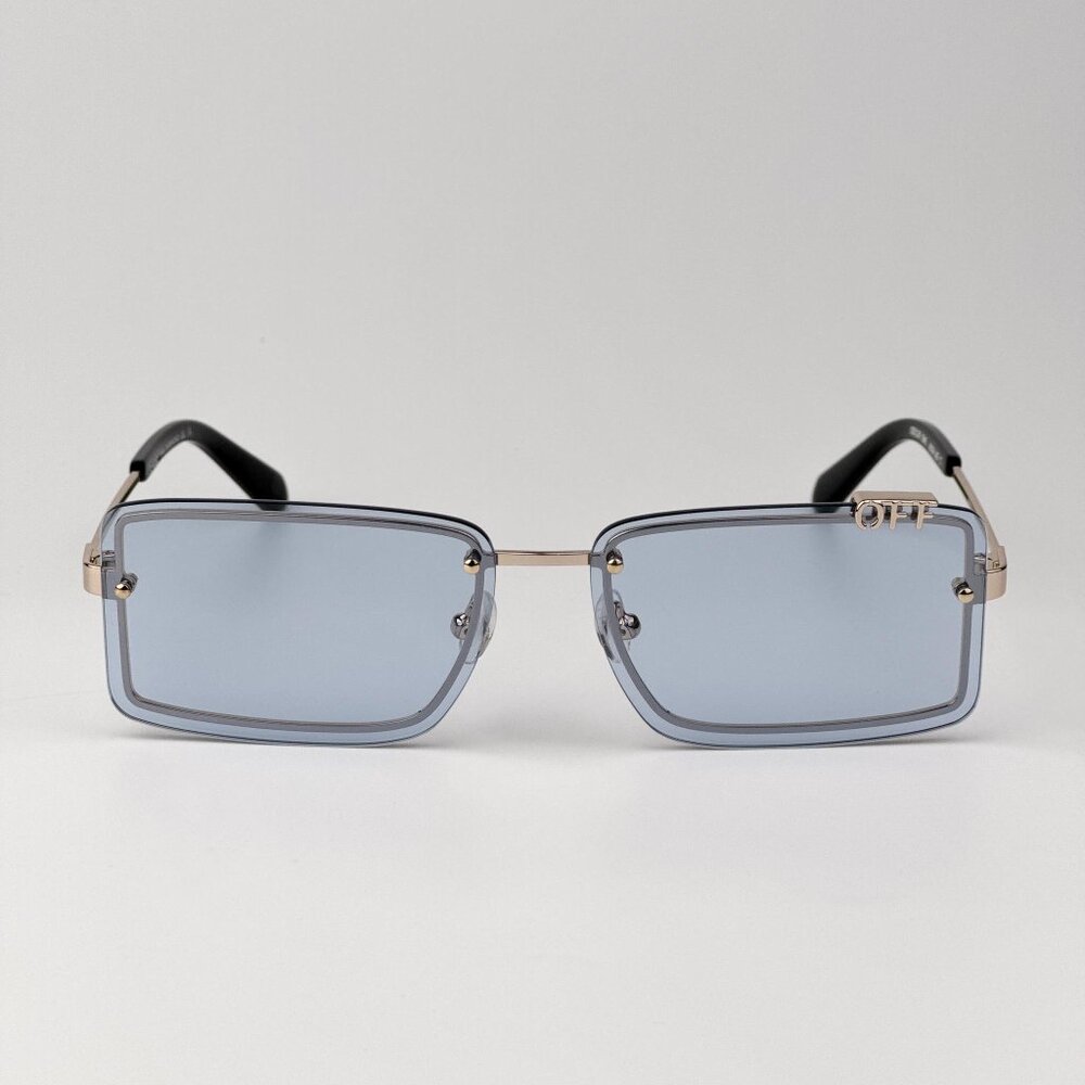 Off-White TAMPA Men Sunglasses Gold Blue Rectangular Frame | Model OERI13N 7640